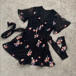 Floral Embroidered Black Romper
